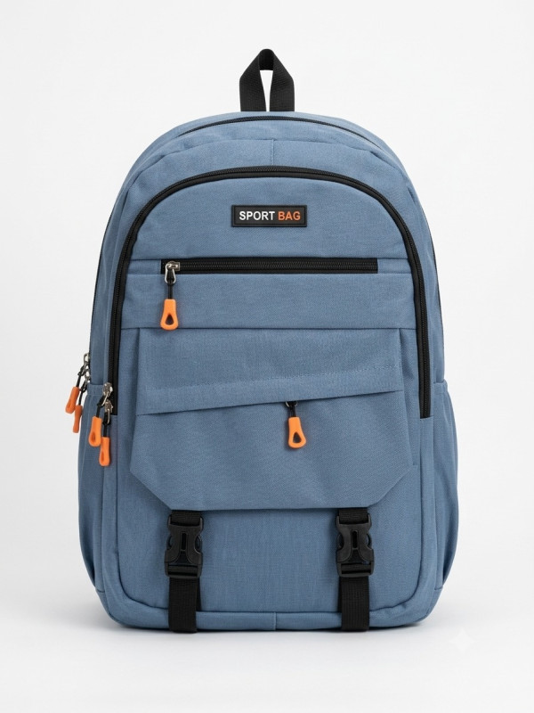 Durable Casual Blue Backpack with Orange Zipper Accents